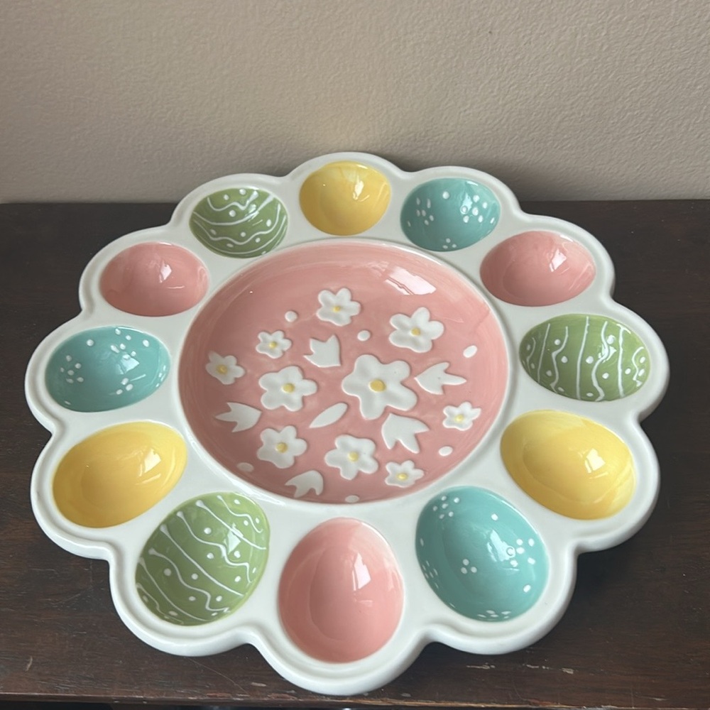 Potters Studio Easter 12 Deviled Egg Serving Tray Platter New Pastel Ceramic